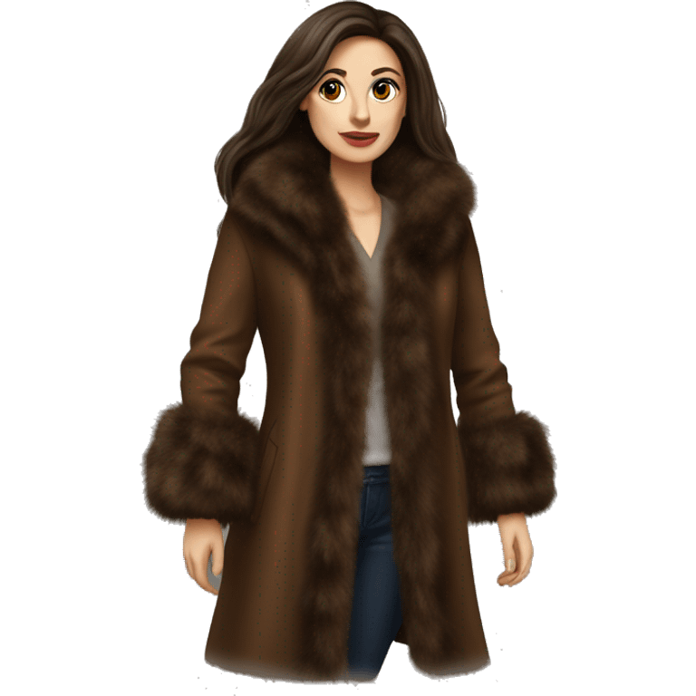 Beautiful Woman Realistic long hair brunette Mob wife big brown fur coat  emoji