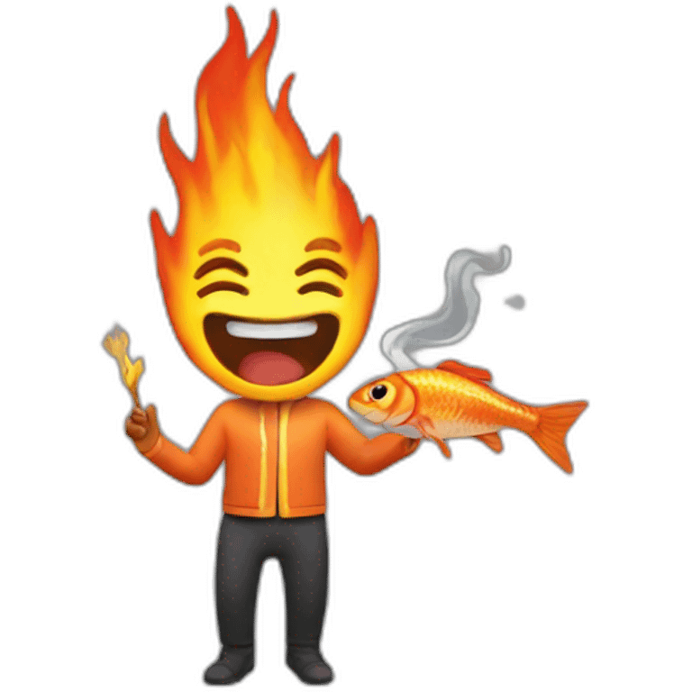 Man on fire eating fish emoji