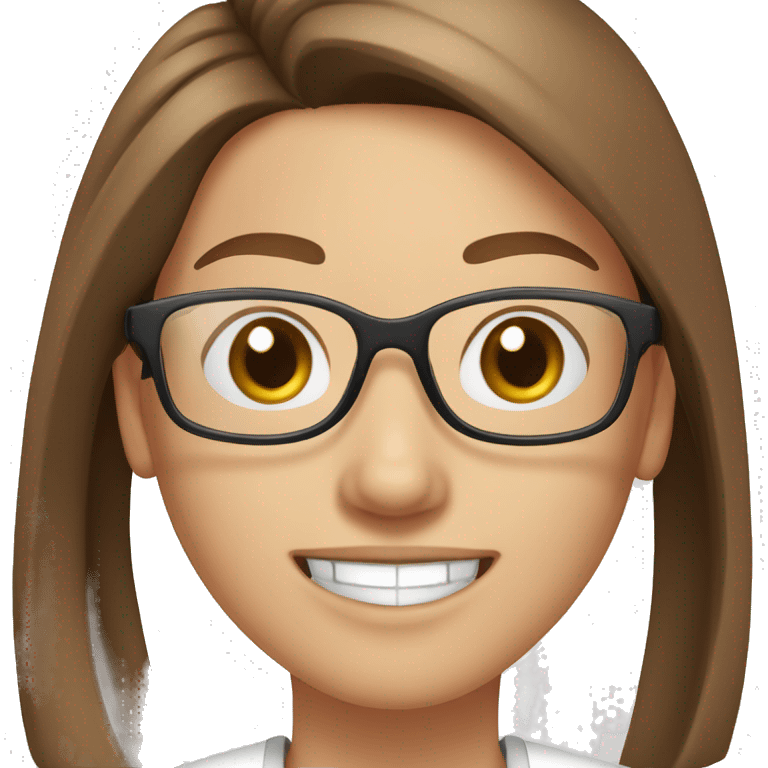 Pharmacist white skin, long straight pony tail brown hair, clear thi glasses and a big smile, female emoji