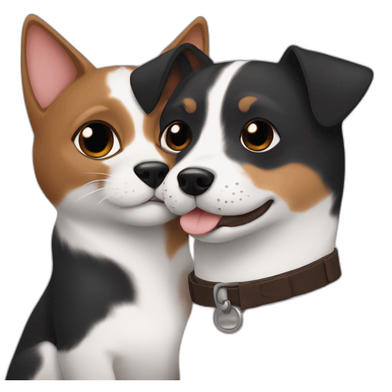 Black mackerel cat hugging brown Jack Russell dog emoji