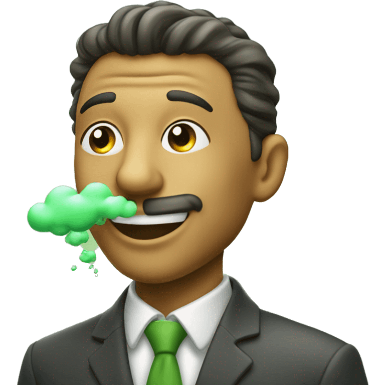 Very satisfied looking smiling man taking a deep sniff of green cloud wafting into his nose emoji