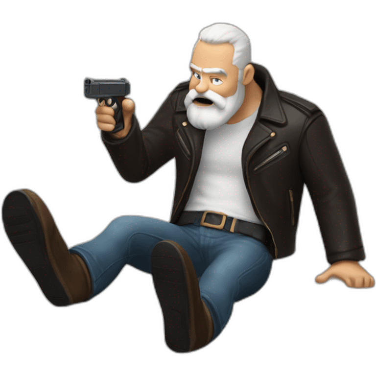 biff wiff santa beard wearing a leather jacket (full body, ios17)strandling a man and holding a pistol pointing it down at the head of a man laying on the ground emoji