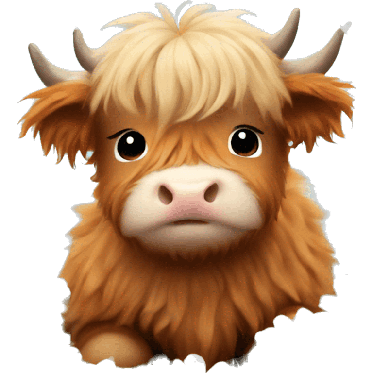 cute fluffy highland cow baby sitting in flowers emoji