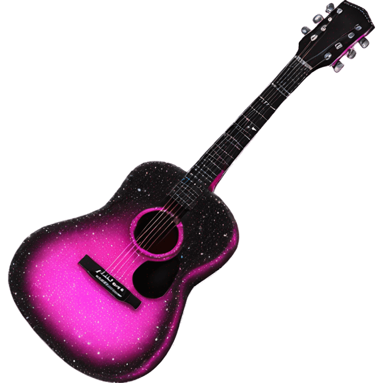 Realistic neon pink to black acoustic guitar with sparkly shiny glitter and diamonds on it. emoji