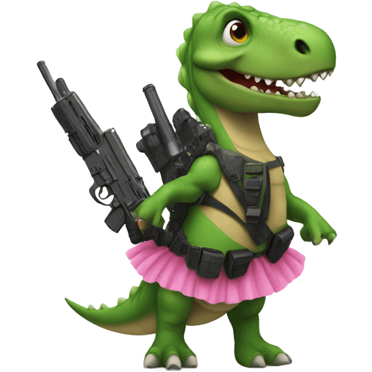 dinosaur wearing a tutu and holding a gun emoji