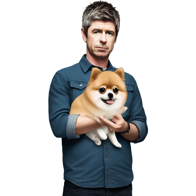 Noel Gallagher holding a pomeranian emoji