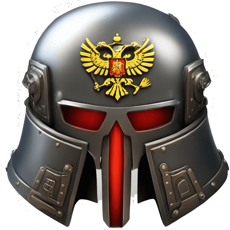 Astartes Warhammer 40K helmet with red lenses, featuring the Russian coat of arms. emoji