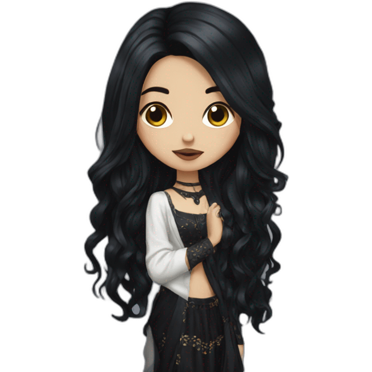 goth girl, black long hair, dupatta emoji