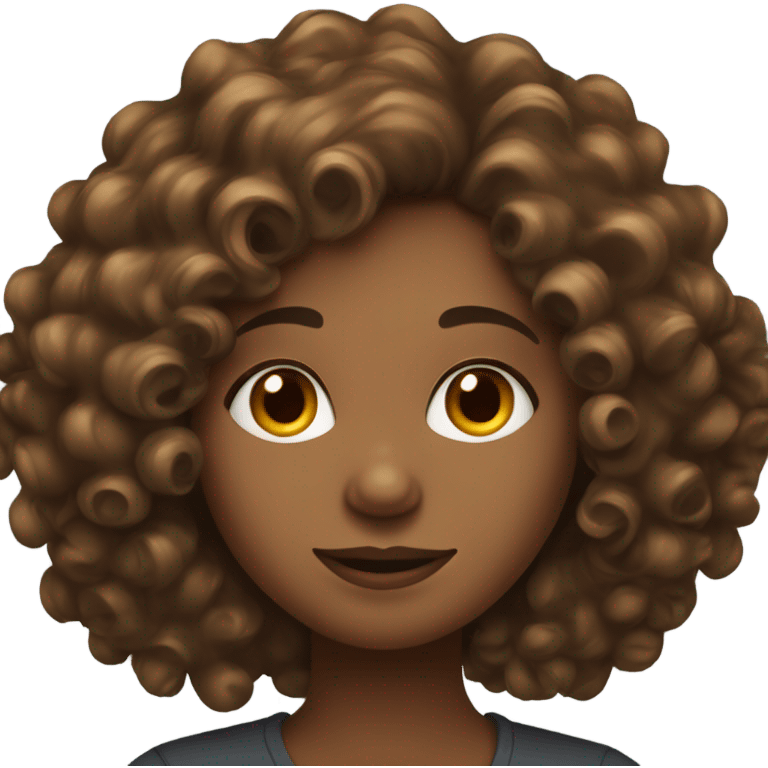 Curly hair brown girl at laptop emoji