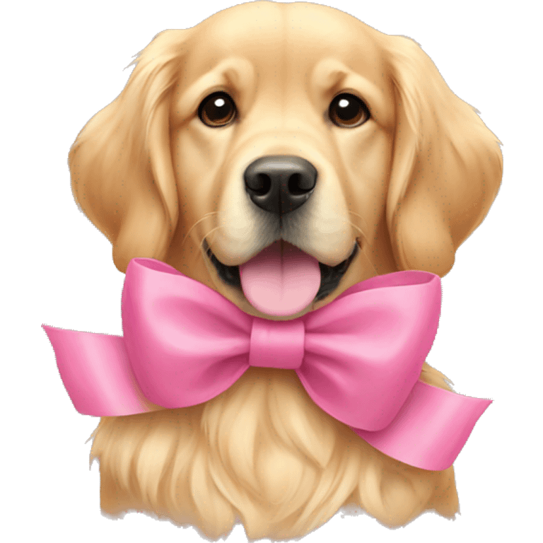 Golden retriever wearing pink bow emoji