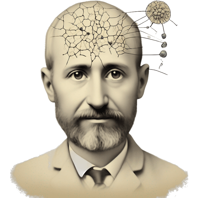 Santiago Ramon y Cajal con el dibujo de una neurona emoji