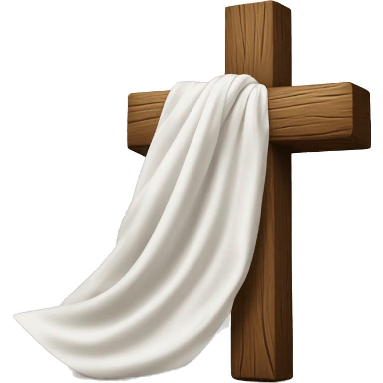 Wood cross with a white silk cloth draped over the cross beam emoji