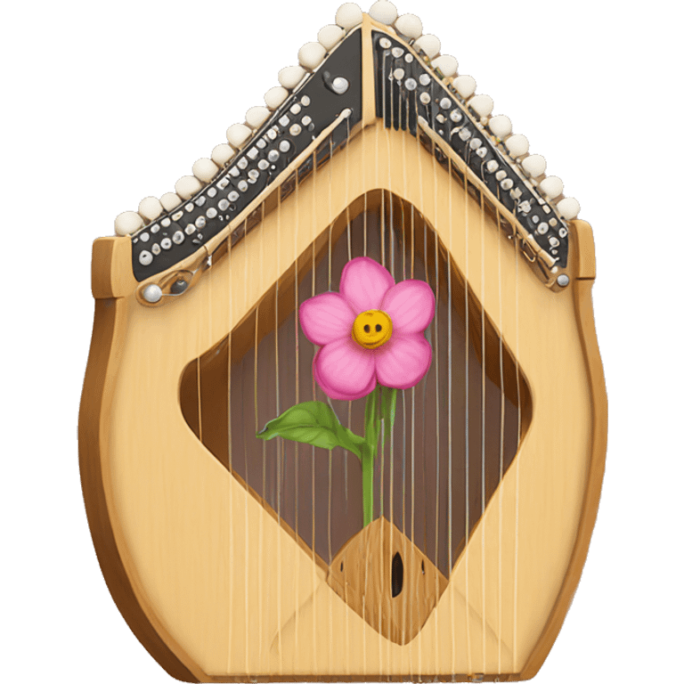 Autoharp instrument, standing up. Tan wood with a flower as the noise hole like the one trixie Mattel plays emoji