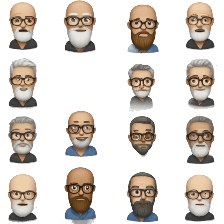 white skin, long beard, very short hair, round glasses emoji