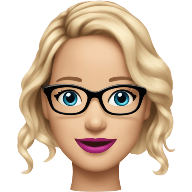 Jennifer Lawrence happy,  blu eyes wearing glasses and pink lipstick emoji