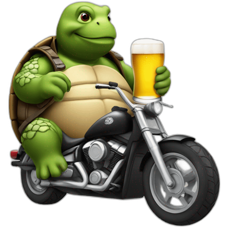 fat turtle man with a motocycle and a beer emoji