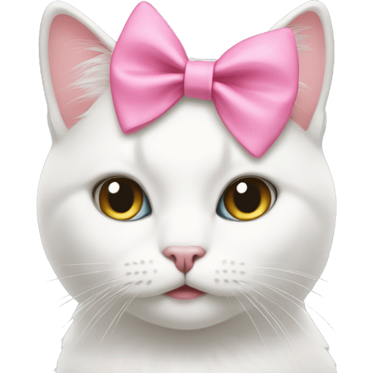 A white cat with a pink bow emoji