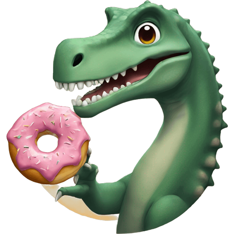 A dinosaur is eating a donut emoji