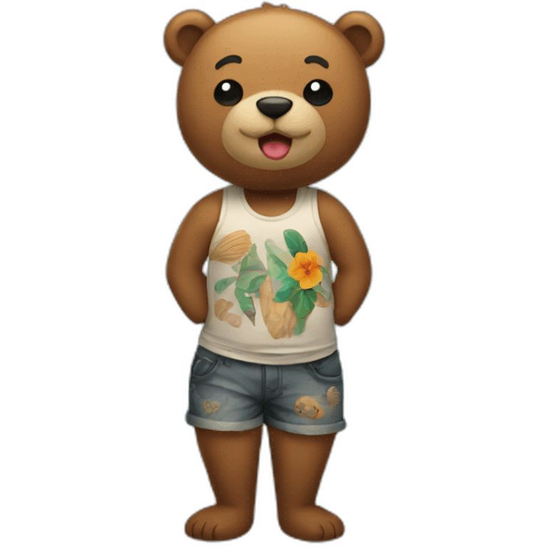 Bear with tattoos on a beach emoji