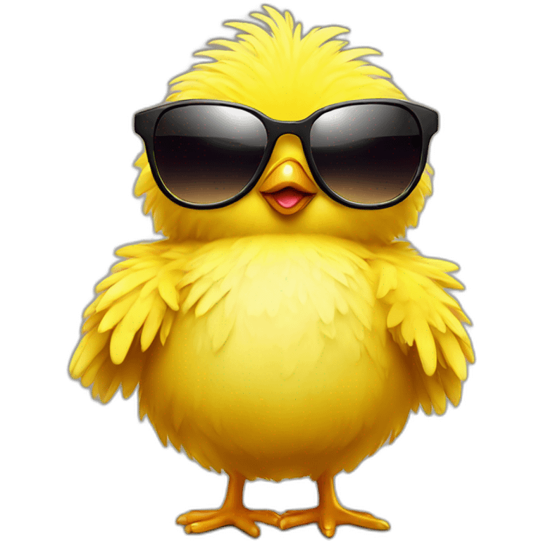 yellow fluffy chick making peace sign with sunglasses emoji