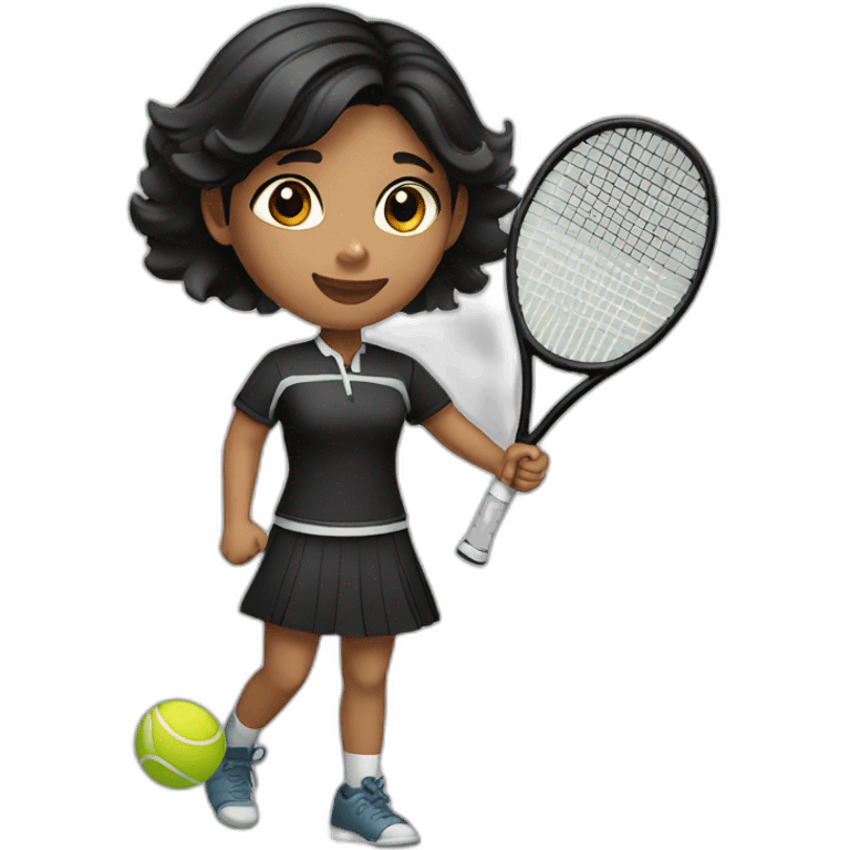 indian girl teenager playing tennis wearing a black tennis uniform with wavy black hair emoji