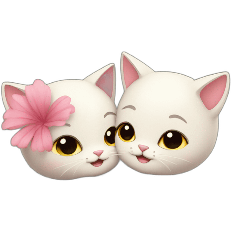 Cute cats hugging with flowers emoji