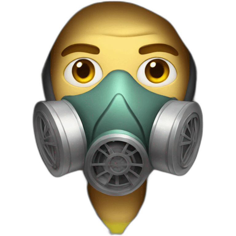 white man with hoodie and gas mask and airbrush emoji