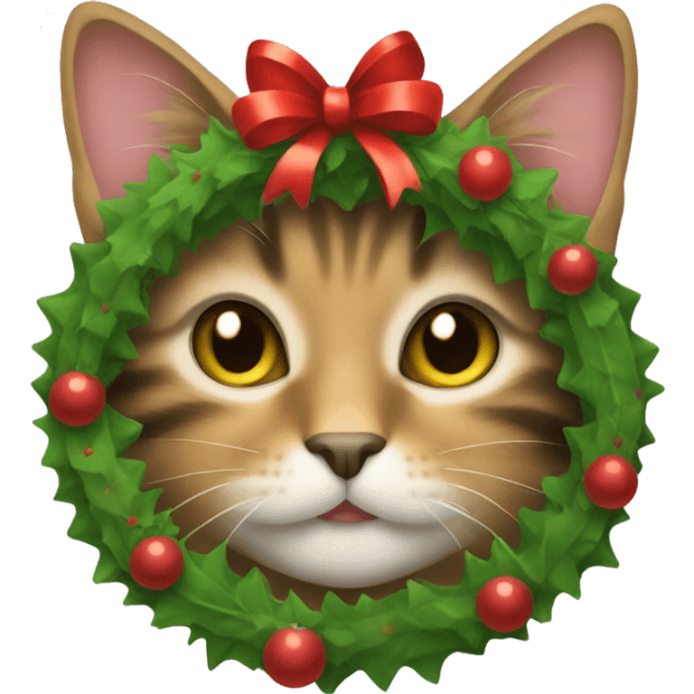 Tabby cat with Christmas wreath emoji