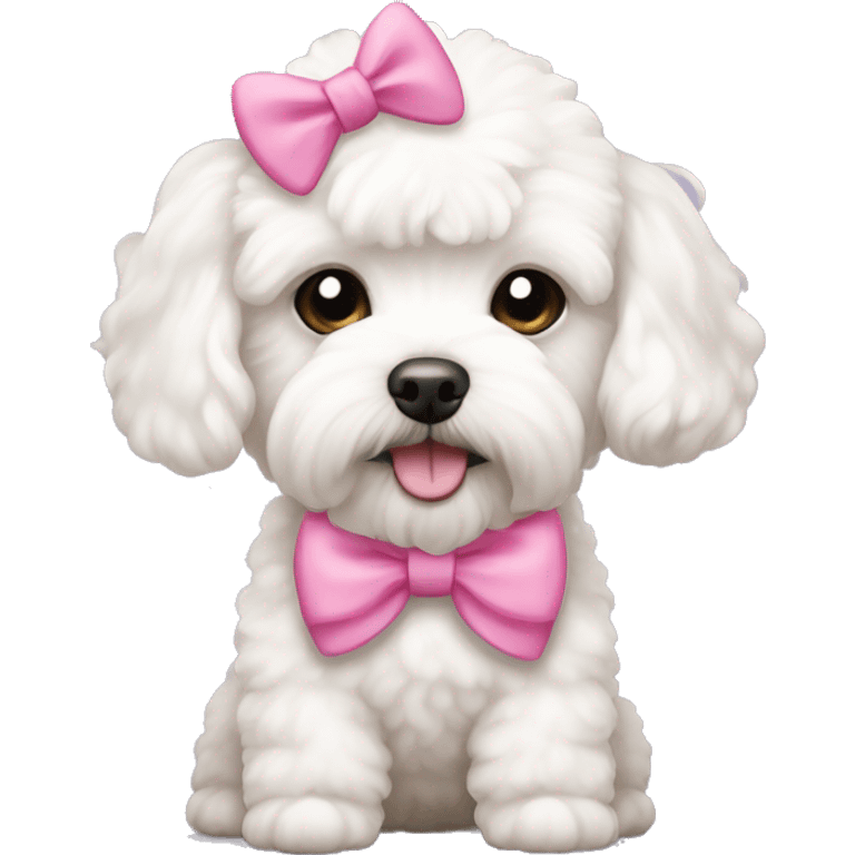 white maltipoo with pink bow on the head emoji