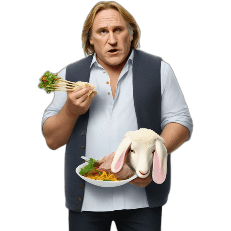 Gérard Depardieu eating a lamb emoji