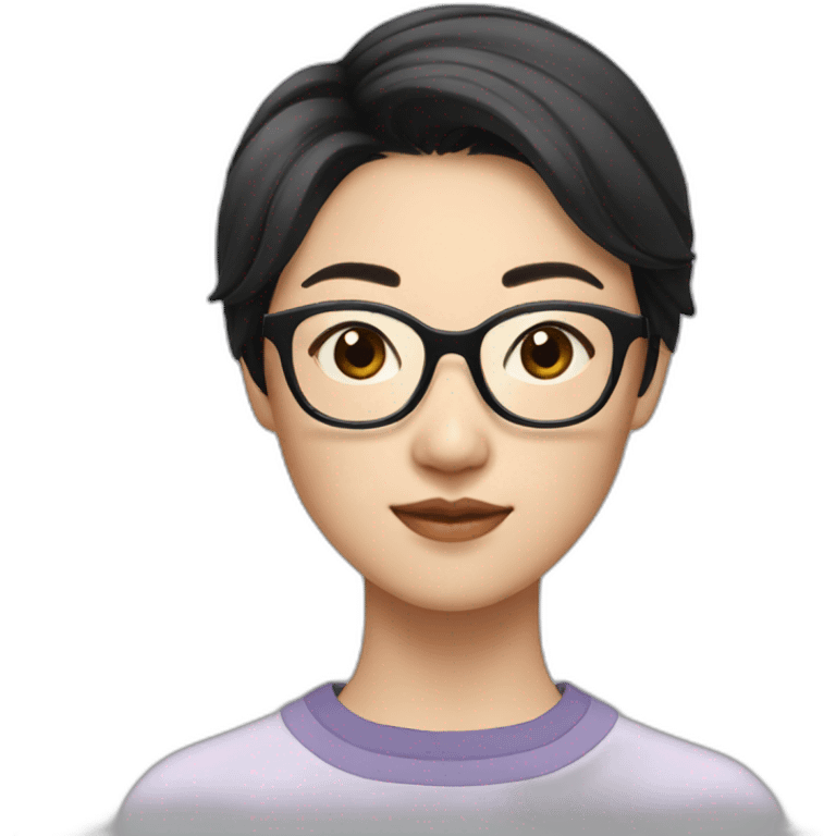 26 year old asian woman with short black hair and rectangle glasses emoji