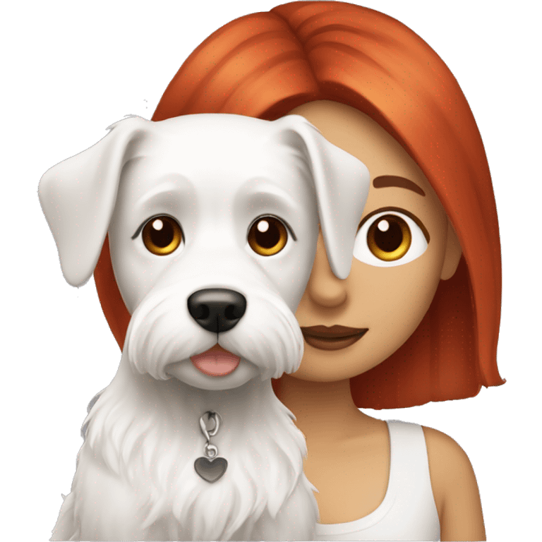 Red haired Girl with a maltese black dog  emoji