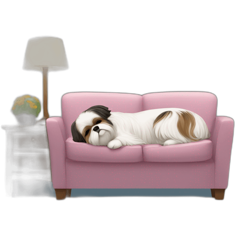 Shih tzu dog and human woman sleeping on couch emoji