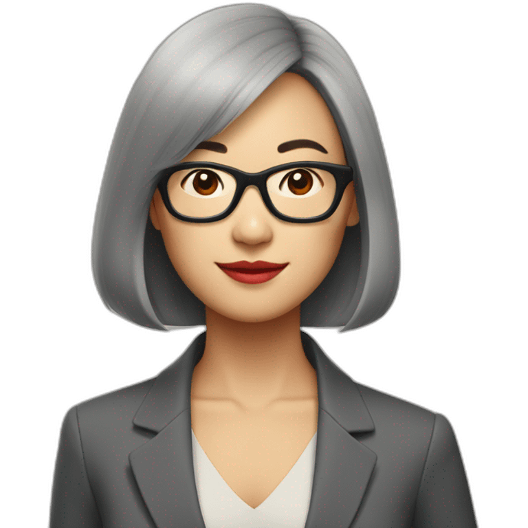 40's Asian woman with red glasses and straight medium lengthhair emoji