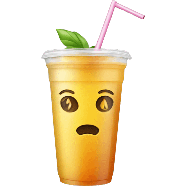 Realistic juice in plastic take away cup with straw. emoji