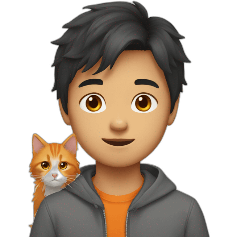 asian boy with orange main coon emoji