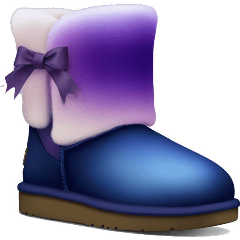 Realistic pair of dark blue to dark purple ombre fur Ugg boots with silk ribbon bows. emoji