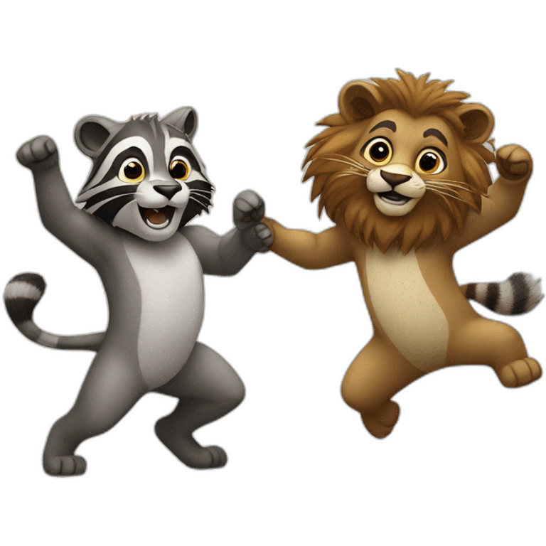 lion and racoon dancing emoji