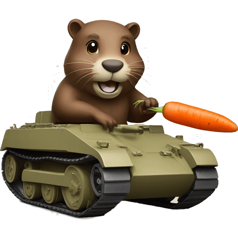 A beaver driving a tank with a carrot in its mouth  emoji