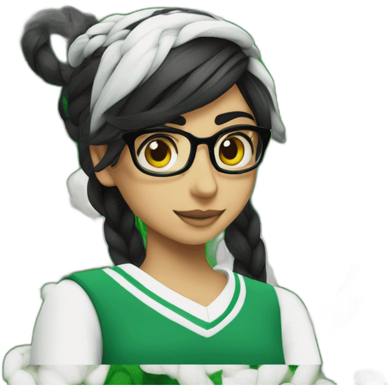 Mia Khalifa black braid white tshirt green sleeves slytherin logo emoji