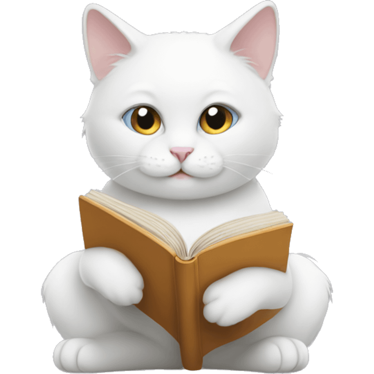 White cat reading book emoji