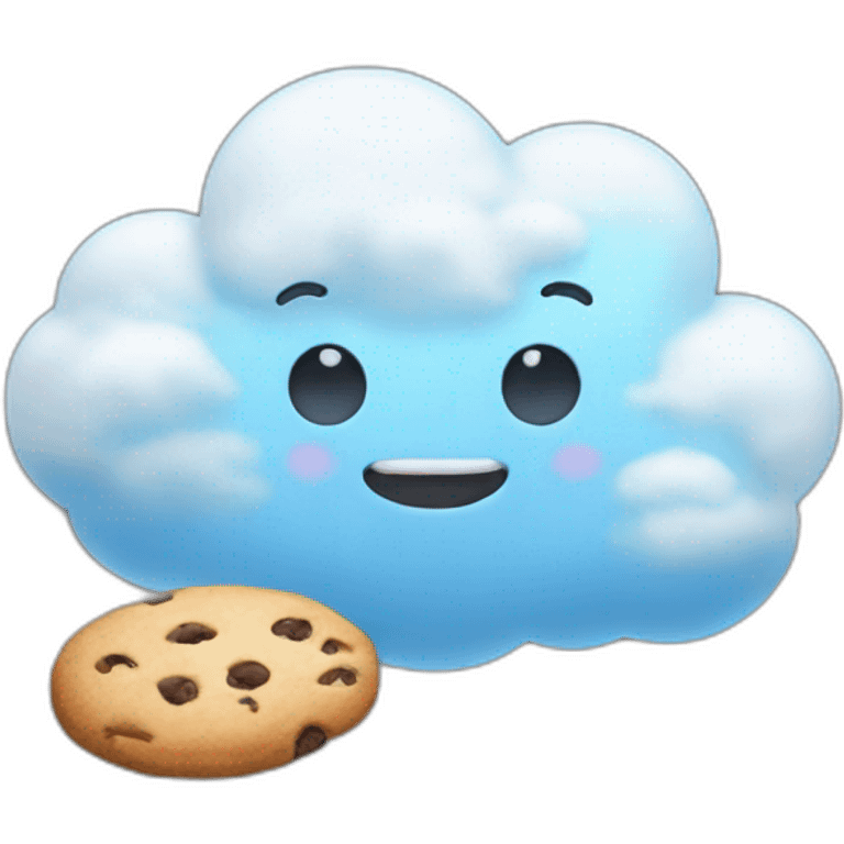 A cute cloud eating a cookie emoji