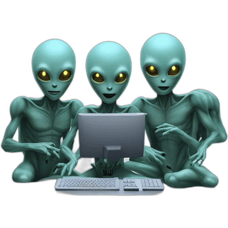 4 aliens sitting in front of a computer emoji