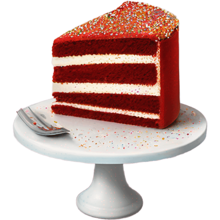 slice of red velvet cake, with sparkly sprinkles emoji