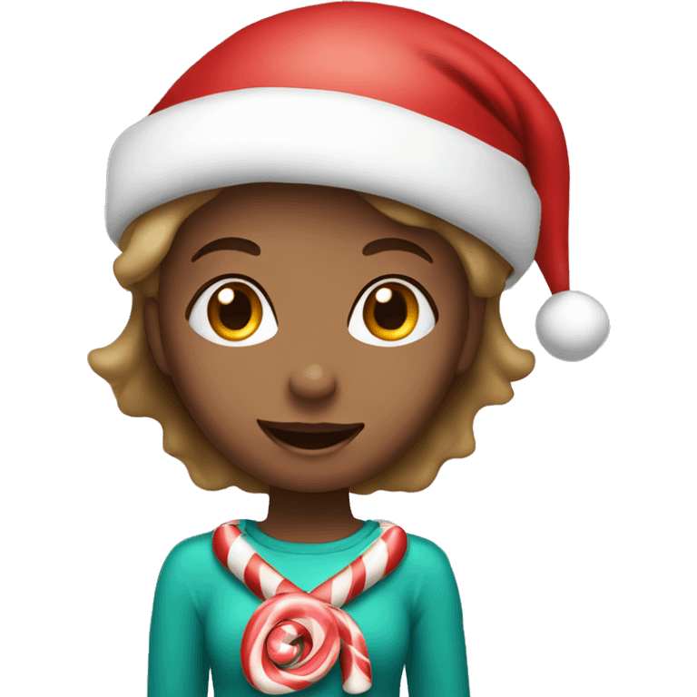 Girl with Santa hat and candy cane emoji