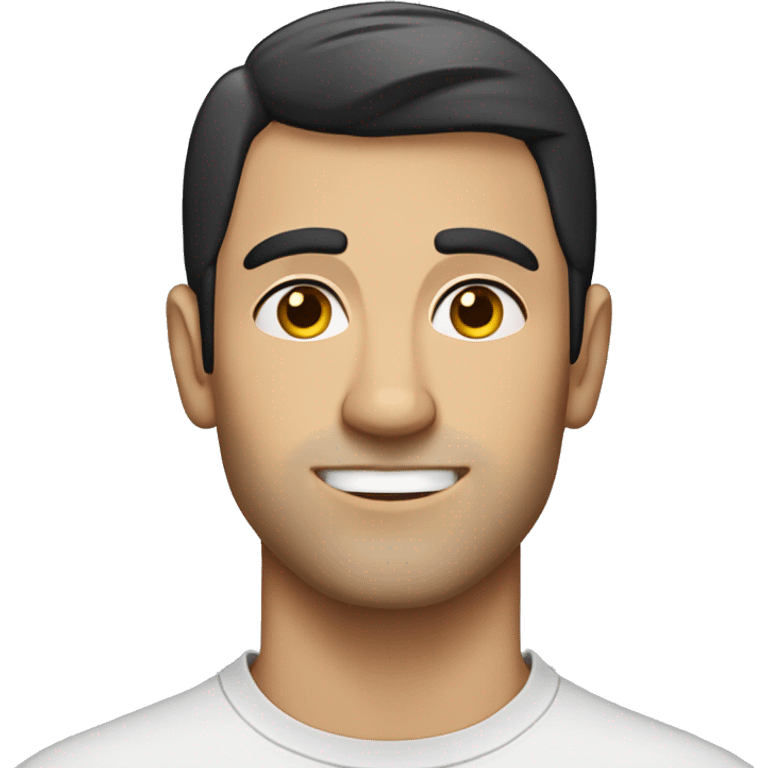 A 30 year old, caucasian man, with short black hair,   wearing a tshirt. emoji