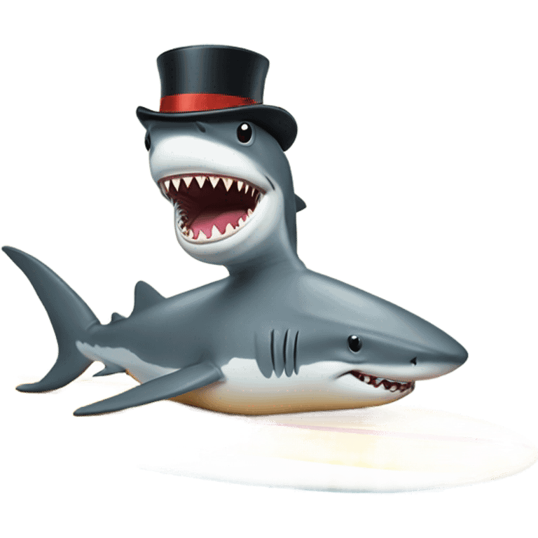 Shark with a top hat on a surfboard  emoji