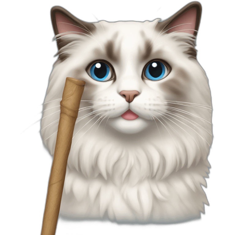 Ragdoll cat with stick in its mouth emoji