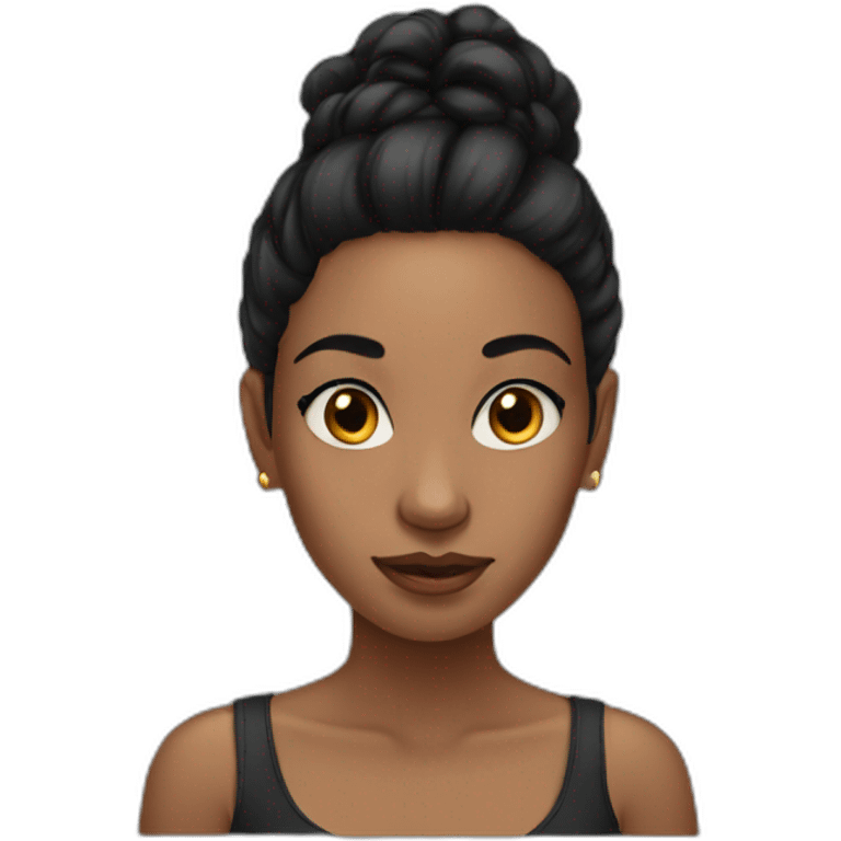 young woman black hairs, ears piercing emoji