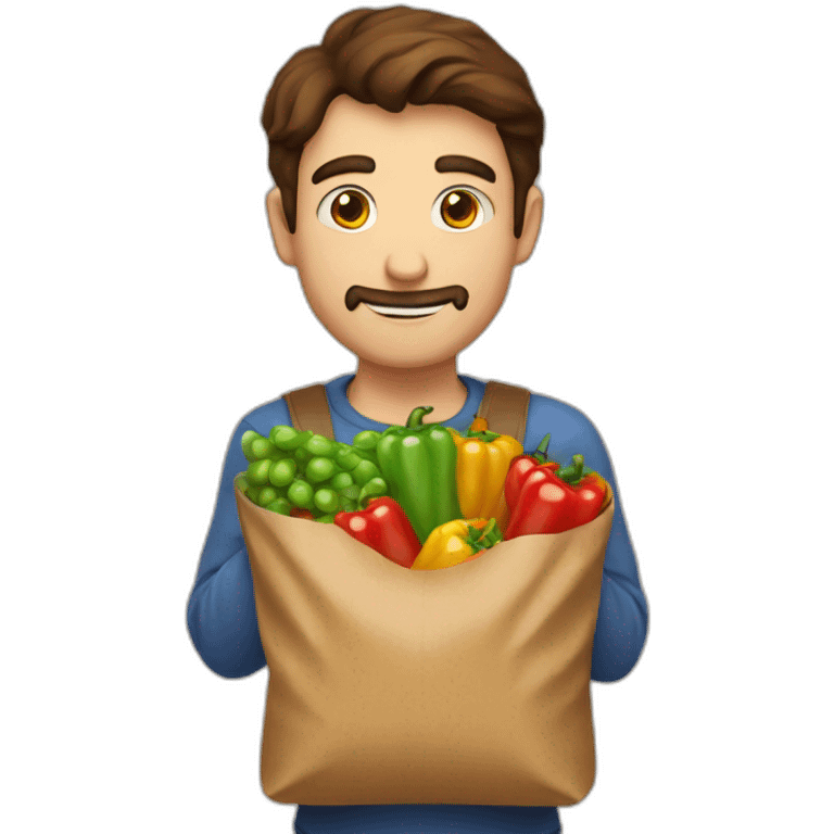 Man with brown hair holding up a bag of paprikas lo emoji